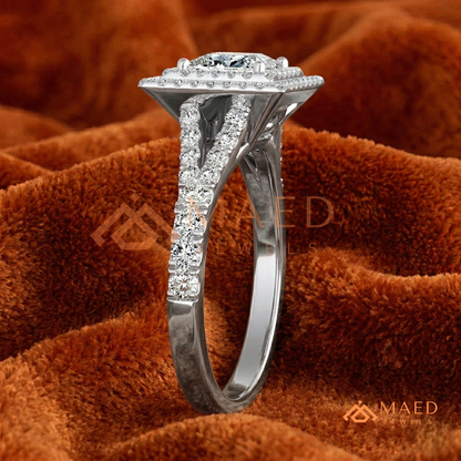 Vintage Oval Cut Geometric Shield Ring | Marquise & Round Pavé Chevron Band