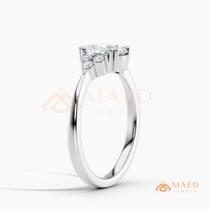 Oval Cut Engagement Ring with Round Cluster Side Stones | 14k Gold, Rose Gold & Silver