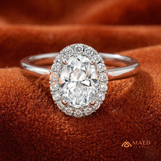 Classic Oval Cut Halo Engagement Ring in 14K Gold, Rose Gold & Silver