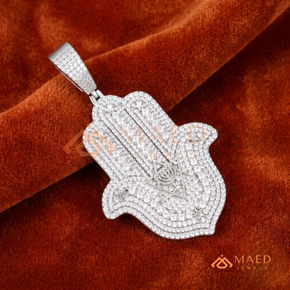 Iced Out Hamsa Hand Pendant Necklace | Sterling Silver, 14K Gold & Rose Gold