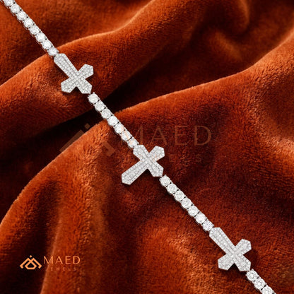 Multi-Cross Iced Tennis Bracelet – Sterling Silver, Gold & Rose Gold