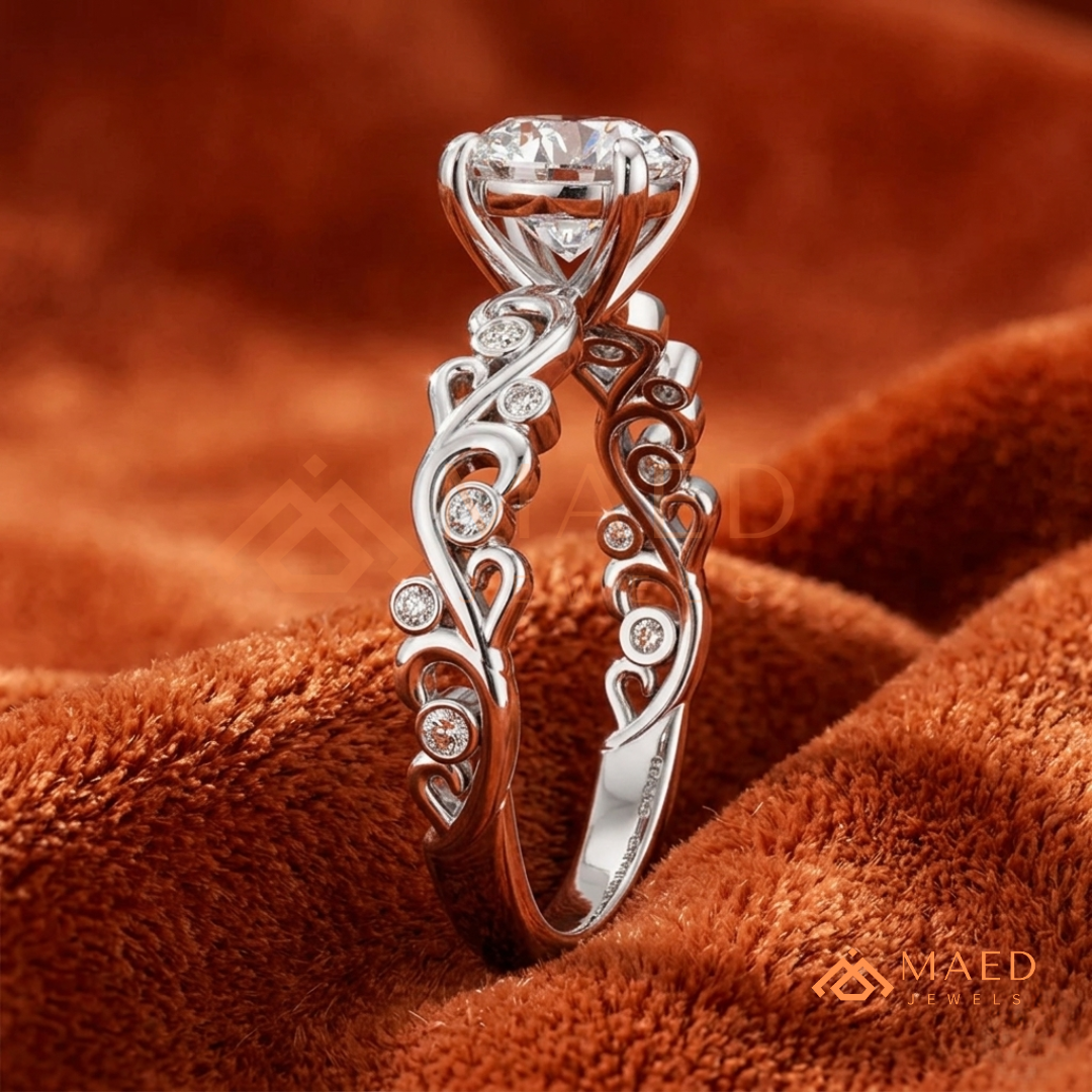 Enchanted Princess Cut Scroll Diamond Simulant Ring in 14K Yellow Gold, Rose Gold & Silver