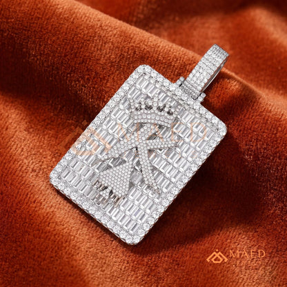 Custom King Spade Tag Pendant with Baguette & Round Cut Diamonds