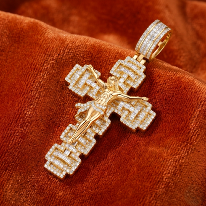Crucifix Cross Pendant – Baguette & Micro Pave Hip Hop Necklace