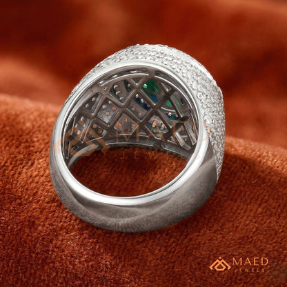 Heavy Multi-Color Iced Medallion Ring – 925 Silver, 14K Gold & Rose Gold