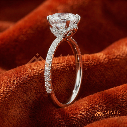 Brilliant Cushion Cut Engagement Ring | Pavé Diamond Band in 14K Gold, Rose Gold & Sterling Silver