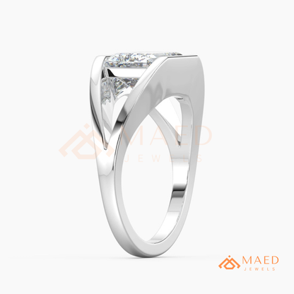 East West Emerald Cut Engagement Ring | Modern Architectural Bezel Ring | 14K Gold, Rose Gold & Sterling Silver