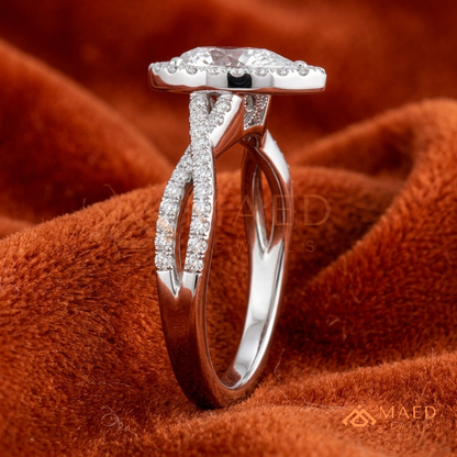 Pear-Cut Moissanite/Diamond Halo Engagement Ring with Twisted Pavé Band