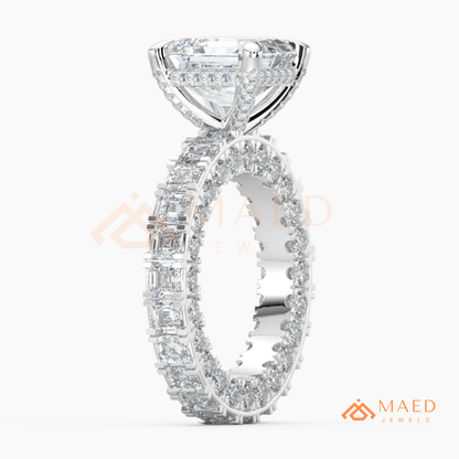 Classic Asscher Cut Solitaire Engagement Ring with Eternity Band Shank in Silver, 14K Gold & Rose Gold