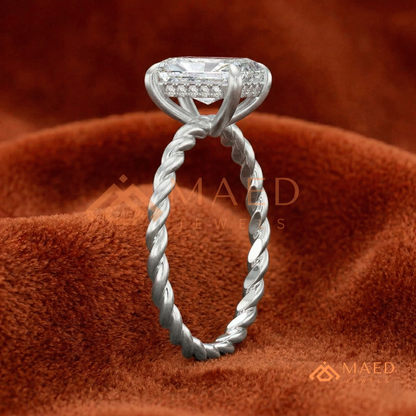 Classic Radiant Cut Twisted Cable Solitaire Ring in Silver, 14K Yellow Gold, or Rose Gold