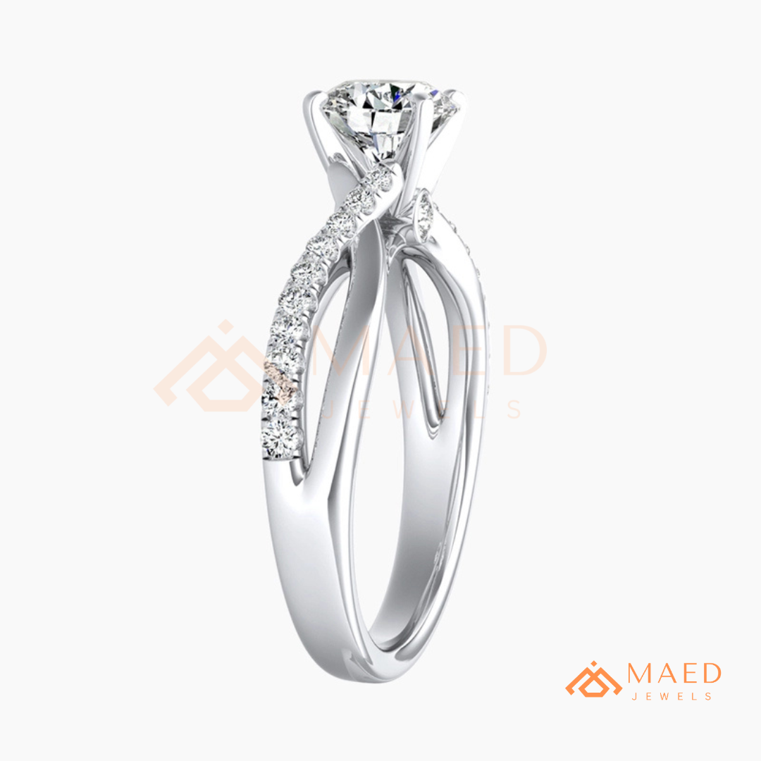 Round Cut Twisted Vine Engagement Ring in 14K Gold, Rose Gold & Sterling Silver | Infinity Pave Wedding Band