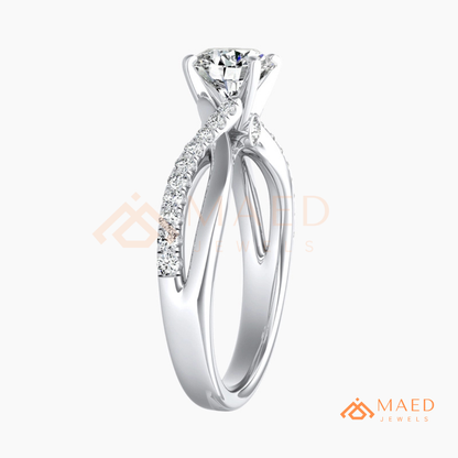 Round Cut Twisted Vine Engagement Ring in 14K Gold, Rose Gold & Sterling Silver | Infinity Pave Wedding Band