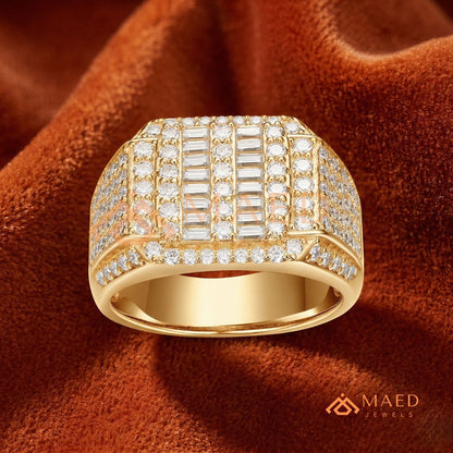 Men's Alternating Baguette & Pave Diamond Ring | Silver, 14K Gold & Rose Gold