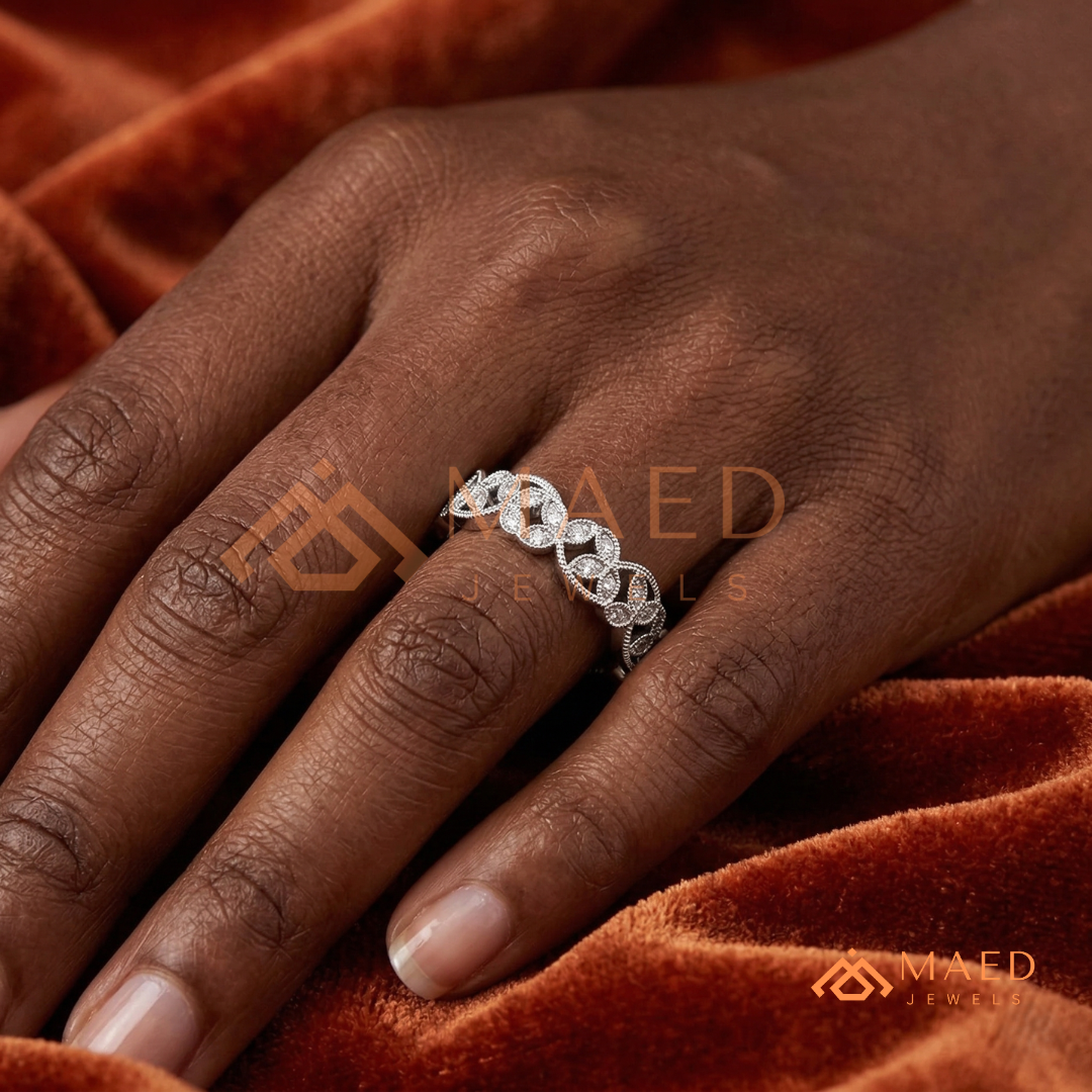 Amara Milgrain Botanical Eternity Band | Silver, 14K Yellow, & Rose Gold