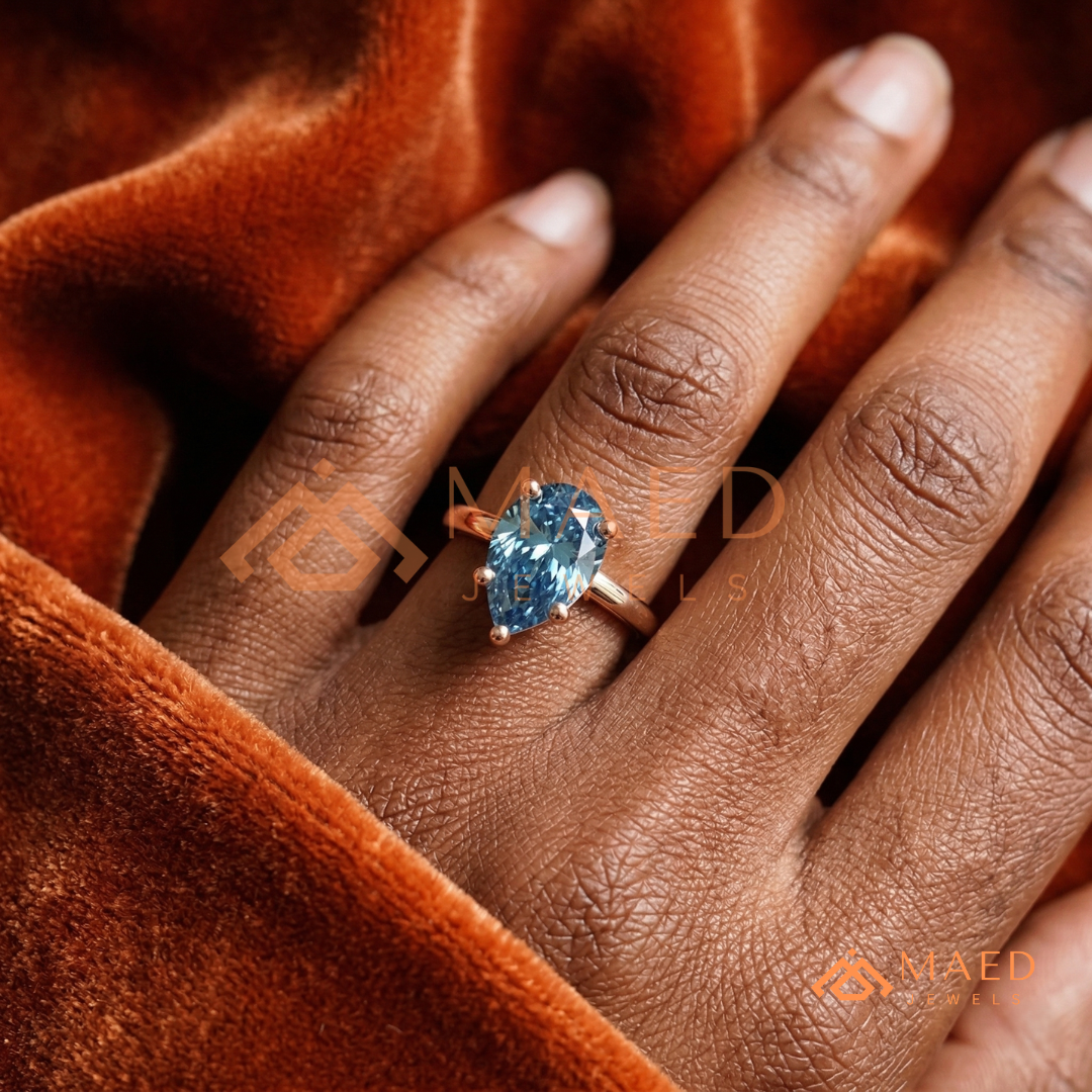 The Oceanne Pear Cut Solitaire Ring | Silver, 14K Yellow, & Rose Gold