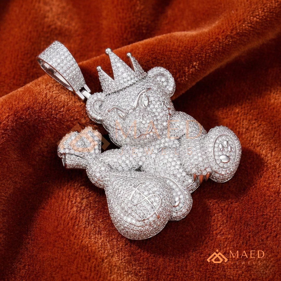 Fully Flooded 3D Money Bear Charm – Rich Teddy Stacks Pendant