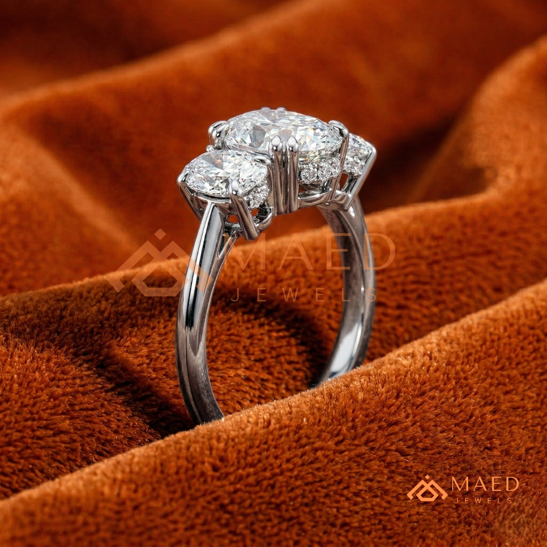 Three-Stone Oval Diamond Simulant Ring (14k White, Yellow, Rose Gold & Sterling Silver)