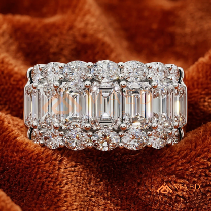 The Empress Triple-Row Ring | Vertical Emerald & Oval Cut Cocktail Band
