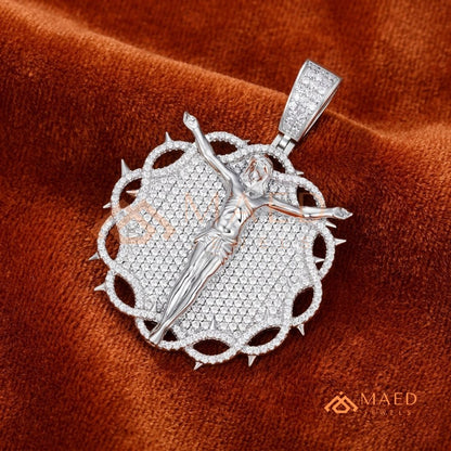 Iced Out Crown of Thorns Jesus Piece Pendant - Available in Silver, 14K Gold & 14K Rose Gold