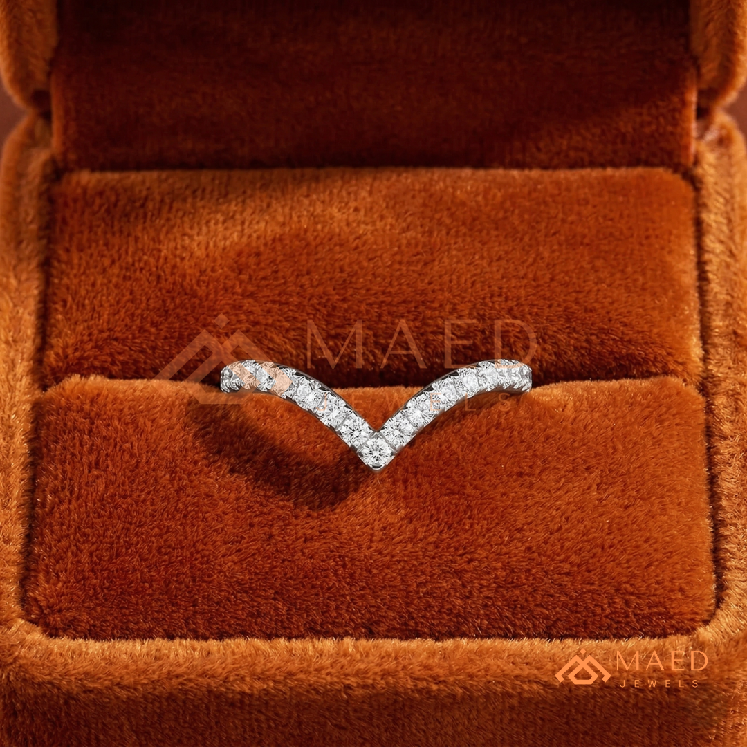 Curved V-Shaped Contoured Nesting Ring in Silver, 14K Yellow Gold, or Rose Gold