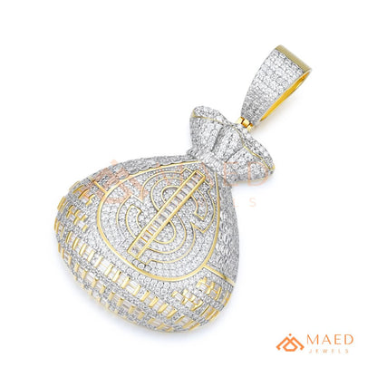 Fully Iced Out Money Bag Pendant – Baguette & Micro Pave Hip Hop Necklace