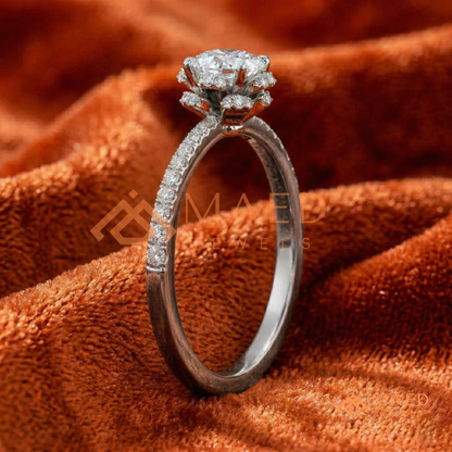 Vintage Oval Cut Halo Engagement Ring in 14K Gold, Rose Gold & Silver