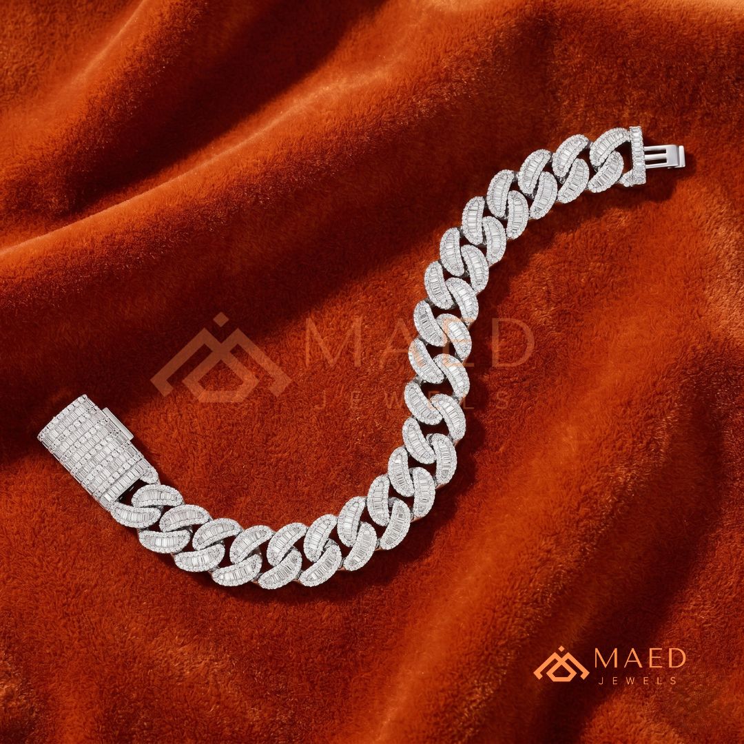 Iced Baguette Cuban Link Bracelet – 925 Silver, Gold & Rose Gold