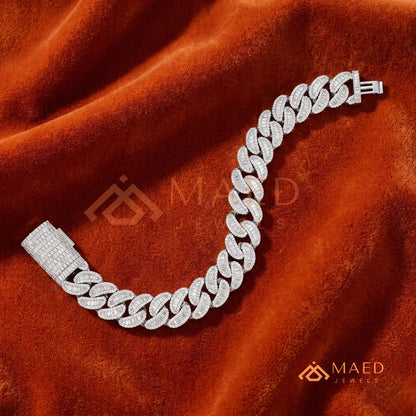 Iced Baguette Cuban Link Bracelet – 925 Silver, Gold & Rose Gold