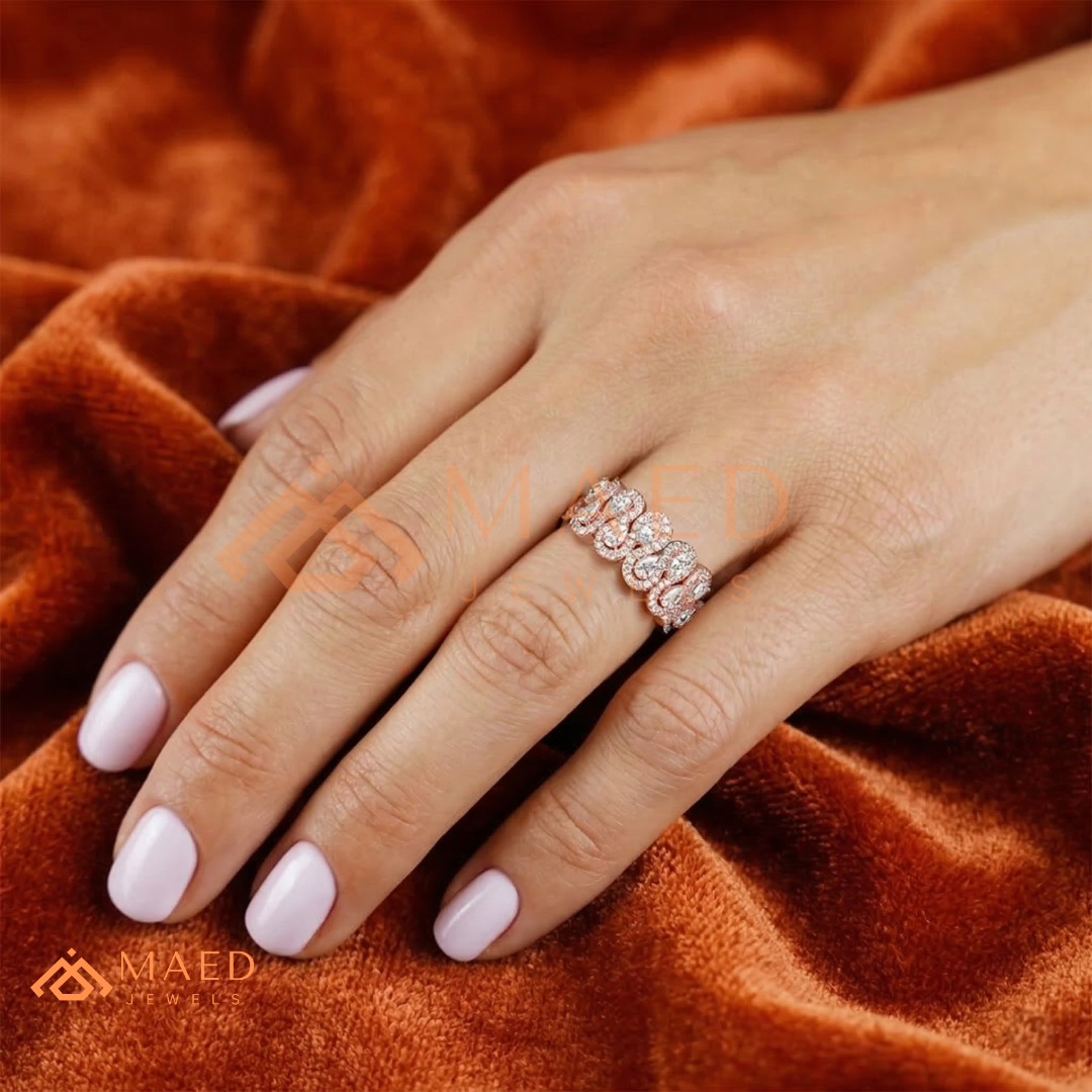 Scalloped Pear Cut Diamond Statement Ring – Silver, 14K Yellow & Rose Gold