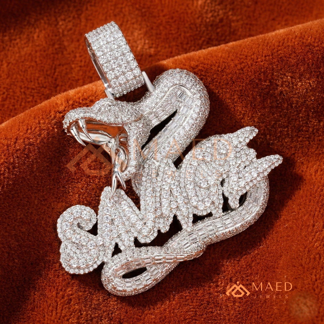 Iced Out "Savage" Snake Pendant - 14K Gold, Rose Gold & Silver Hip Hop Jewelry
