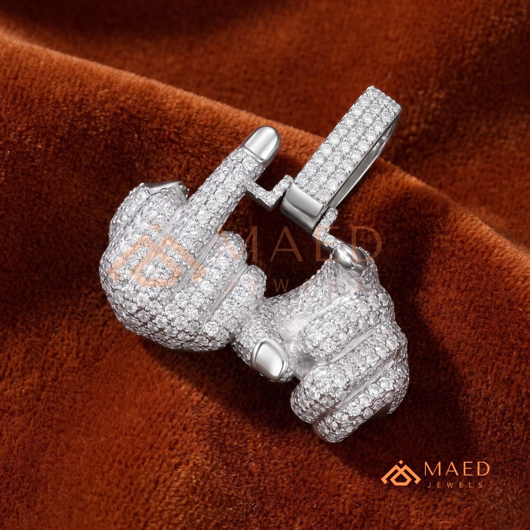 Ice Out Middle Finger Hand Gesture Pendant – Bold Statement Streetwear Jewelry