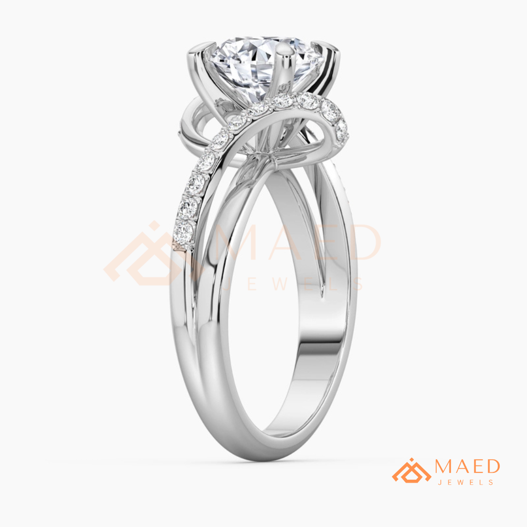 Round Cut Diamond Bypass Engagement Ring in Sterling Silver, 14K Gold & Rose Gold
