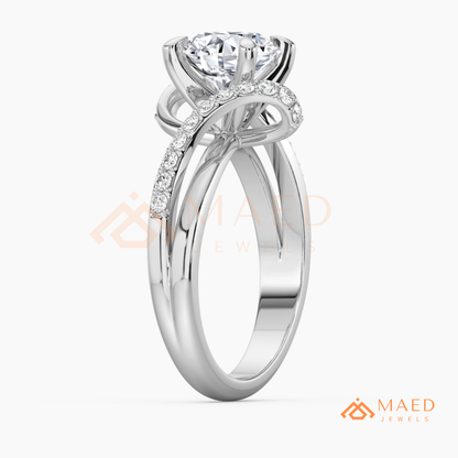 Round Cut Diamond Bypass Engagement Ring in Sterling Silver, 14K Gold & Rose Gold