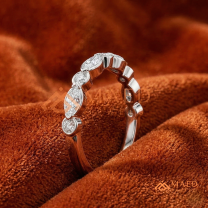 he Lyra Shared Prong Band | Slim Marquise & Round Stackable Eternity Ring