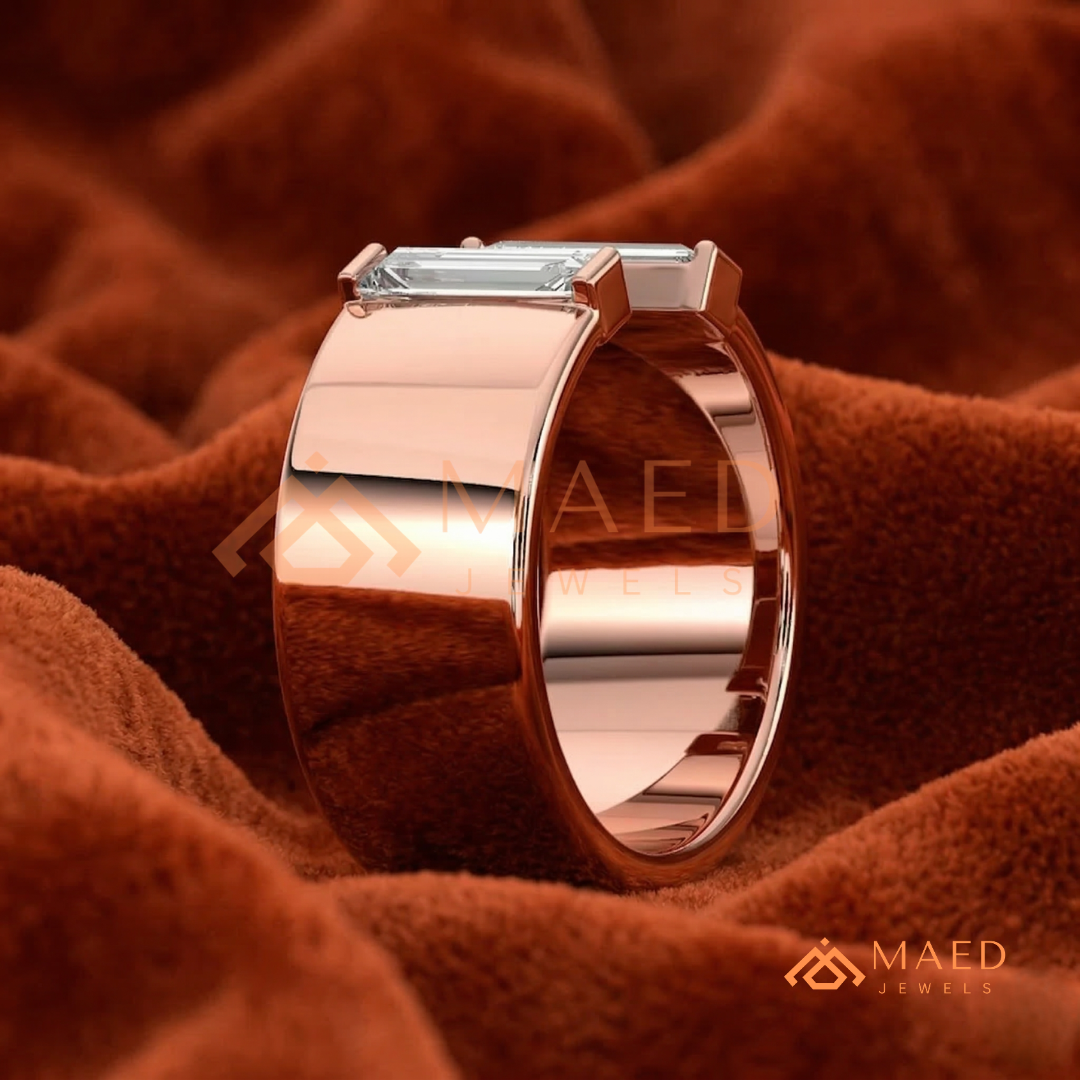 Minimalist Two-Stone Open Cigar Ring – Silver, 14K Yellow & Rose Gold