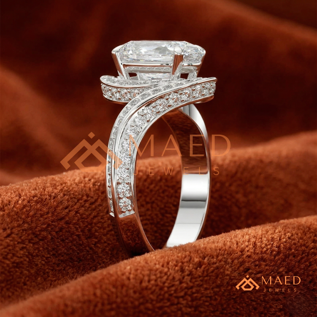 Oval Cut Bypass Halo Engagement Ring | Swirl Pavé Band in 14k Gold, Rose Gold & Silver