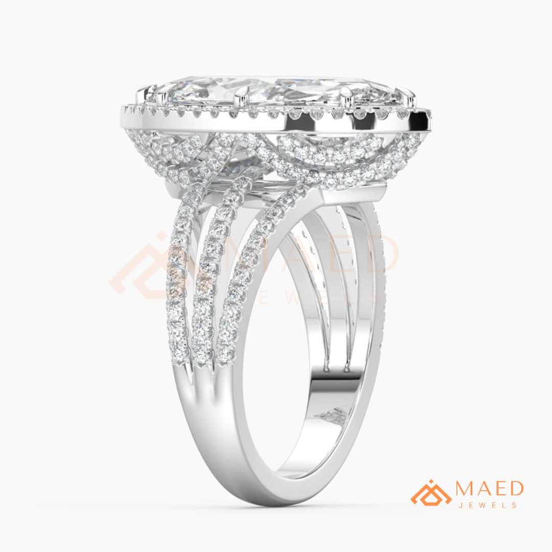Classic Oval Cut Solitaire Engagement Ring with Split Shank Pave Band in Silver, 14K Gold & Rose Gold