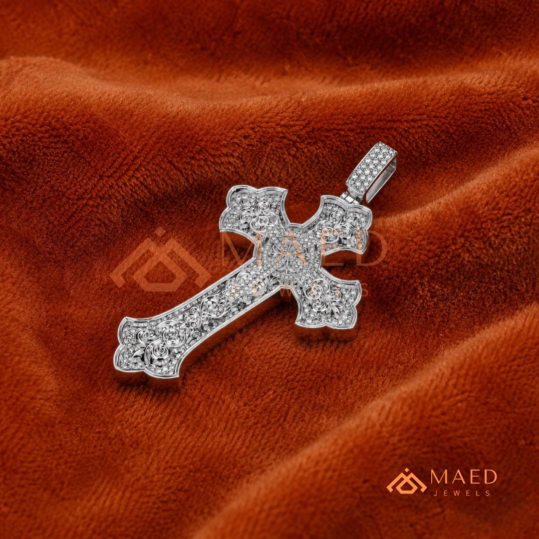 Royal Baroque Diamond Cross Statement Pendant | Silver, 14K Yellow & Rose Gold
