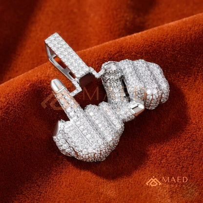 Ice Out Middle Finger Hand Gesture Pendant – Bold Statement Streetwear Jewelry