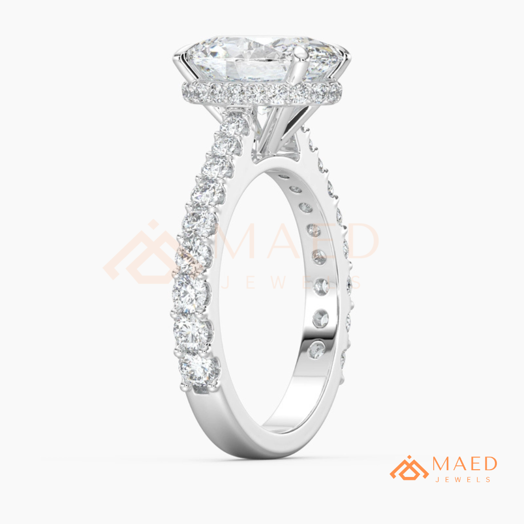 Oval Cut Engagement Ring with Shared Prong Band | 14k Gold, Rose Gold & Silver