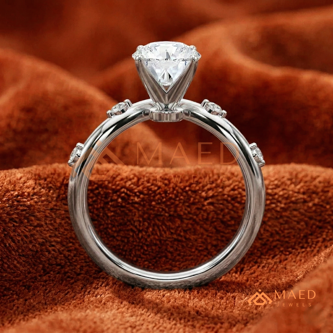 Round Cut Chevron Engagement Ring in Sterling Silver, 14K Gold & 14K Rose Gold