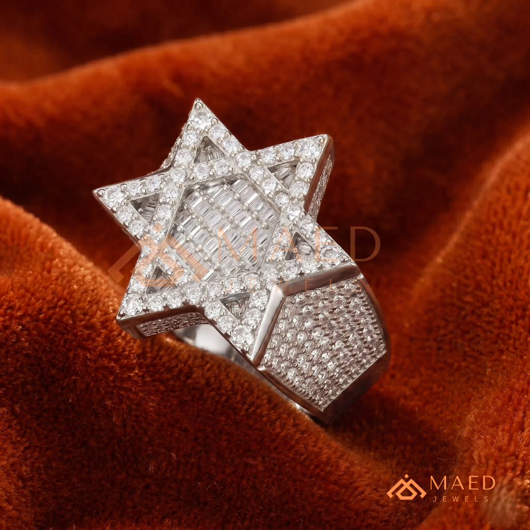 Men's Iced-Out Star of David Ring | Sterling Silver, 14K Gold & Rose Gold