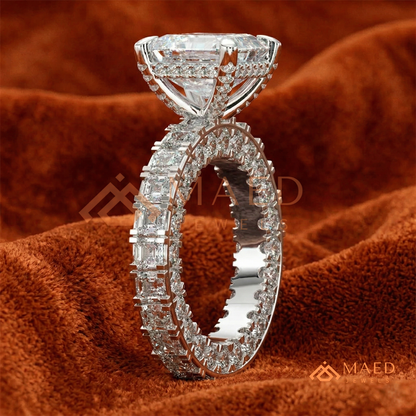Classic Asscher Cut Solitaire Engagement Ring with Eternity Band Shank in Silver, 14K Gold & Rose Gold