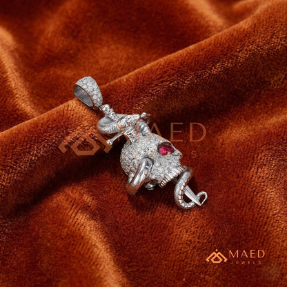 Fully Flooded Skull & Serpent Statement Charm – Ruby Red Eye Hip Hop Pendant