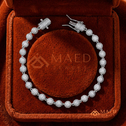 Iced-Out Pavé Ball Tennis Bracelet – 925 Silver, Gold & Rose Gold