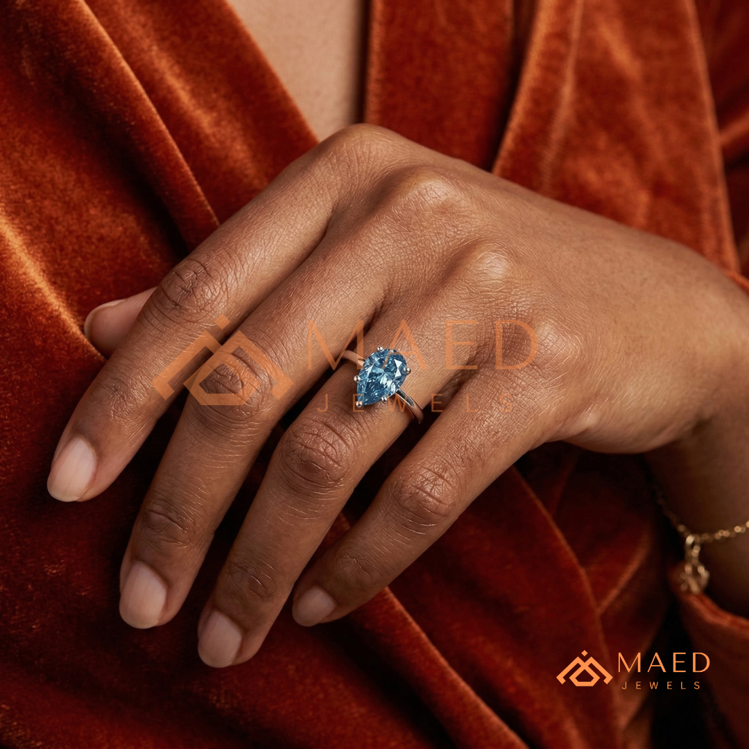 The Oceanne Pear Cut Solitaire Ring | Silver, 14K Yellow, & Rose Gold