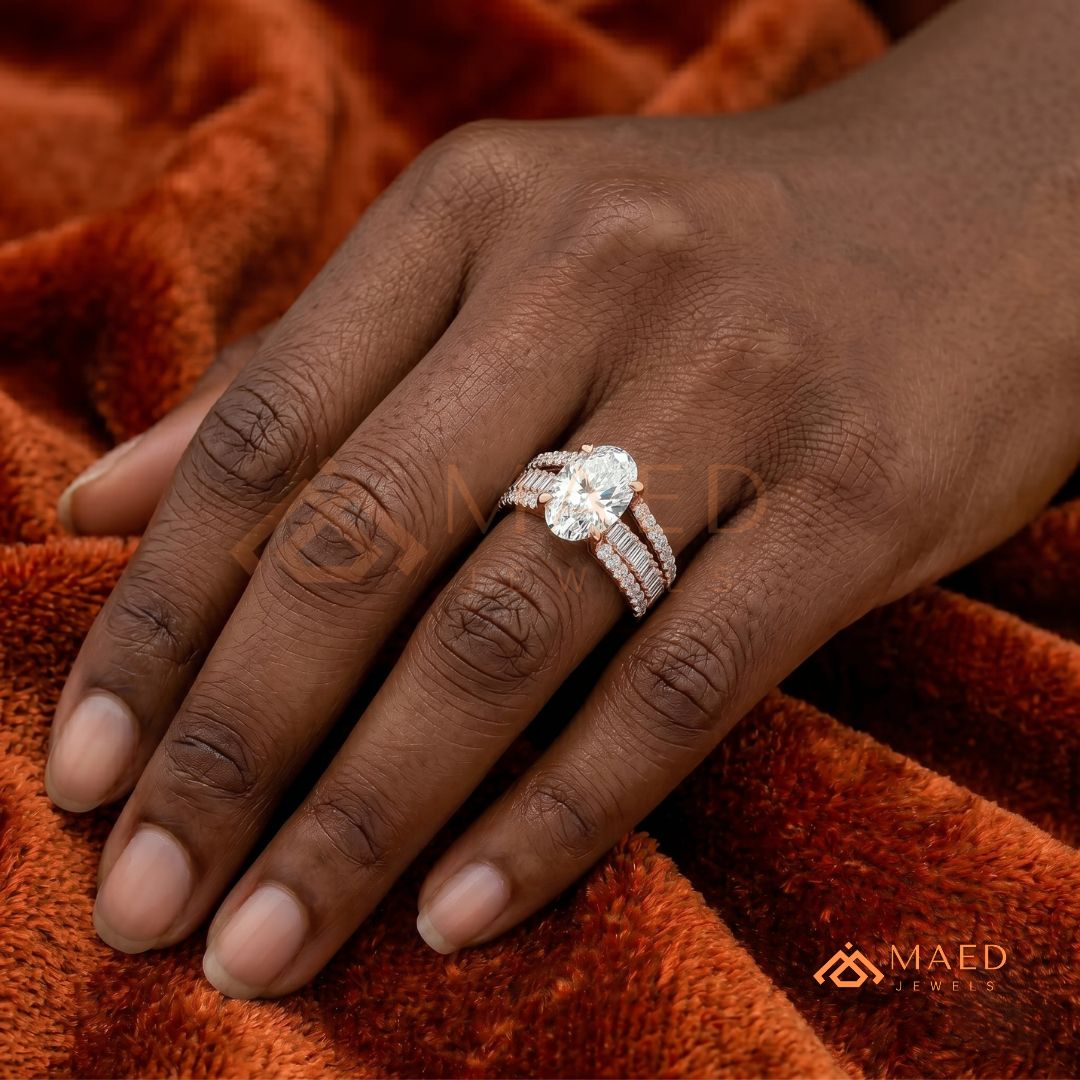 Art Deco Emerald Cut Engagement Ring with Stepped Baguette Side Stones