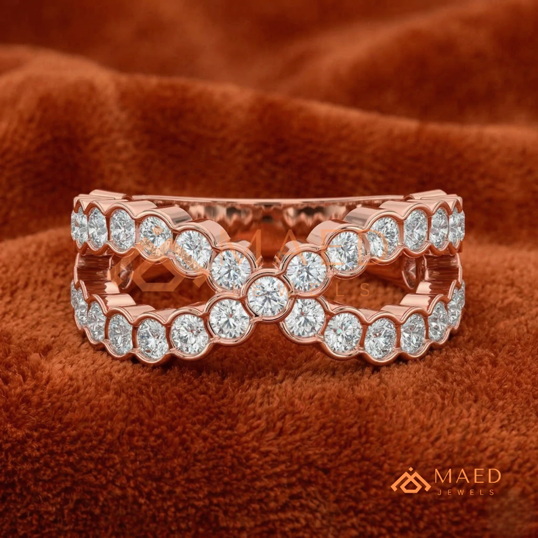 Crossover Moissanite Eternity Ring – Silver, 14K Yellow & Rose Gold
