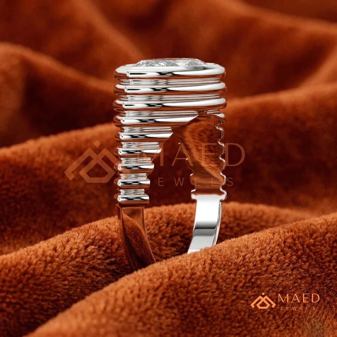 East-West Marquise Bezel Engagement Ring | Fluted Band in 14K Gold, Rose Gold & Silver