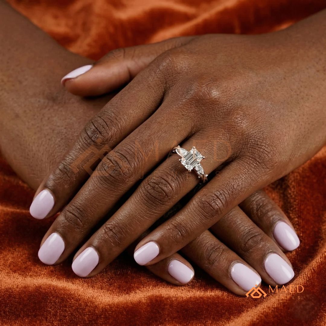 Nature-Inspired Radiant Cut Three-Stone Engagement Ring in Silver, 14k Gold, Rose Gold & Rose Gold
